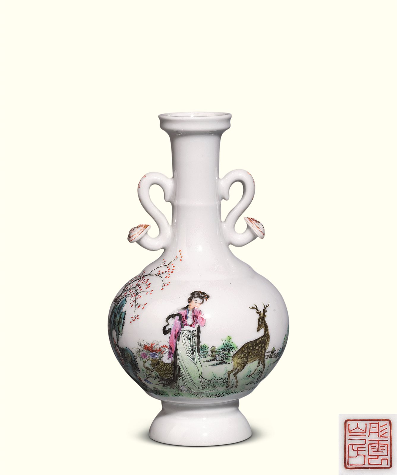 海】中国美術品 清時代 萬福优問 人物粉彩 花瓶 酒器 骨董
