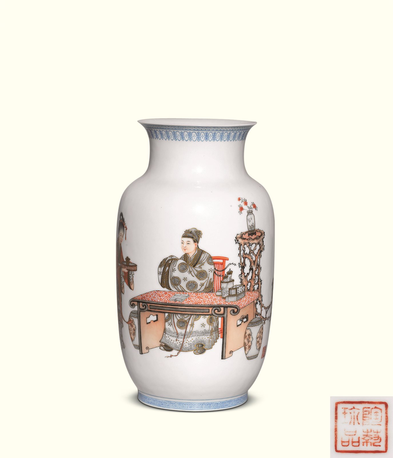 【海】中国美術品　清時代　萬福优問　人物粉彩　花瓶　酒器　骨董品 時代品 中贸圣佳2021春拍｜精品荟萃，流光溢彩—瓷艺丹青-近现代文人瓷